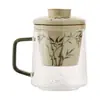 Taza de Oficina de Cristal de Bambú Verde Esmeralda Pintada a Mano de Fábrica Taza de Té Taza para Beber con Tapa Taza