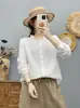 Camisa nueva de manga larga con cuello y botones para mujer, de gasa de algodón, top casual holgado y agradable para la piel, algodón puro 87343