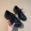 Sapatos Mocassins Femininos Versáteis de Couro Genuíno, Estilo Britânico, Salto Grosso, Solado Silencioso de Pneu, Cadarço Retro
