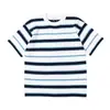 Camiseta Casual Masculina de Verão com Listras Finas Estilo Coreano Confortável Respirável Camisa a Gás Gola Redonda Manga Meia Manga Top