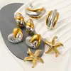 Pendientes de Acero Inoxidable con Bloques de Color Corazón Estrella de Mar Geométricos Transfronterizos para Mujer, Joyería Versátil de Acero de Titanio de Gama Alta Europea y Americana al por Mayor