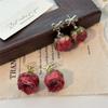 Aretes de Rosa de Flores Naturales Originales para Mujer Estilo Palacio Retro Diseño de Aretes de Lazo Aretes de Mano