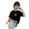 Camiseta de Manga Corta de Algodón Puro para Niñas Ropa de Verano Dulce Nuevo Estilo Top Delgado Elegante para Niñas Pequeñas y Medianas y Bebés Camiseta de Moda Genial para Niñas