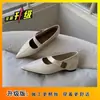 Sapatos Femininos Elegantes de Bico Fino Estilo Francês Aumentadores de Altura Novo Modelo Verão 2026 Salto Alto com Velcro Sapatos Mary Jane de Couro