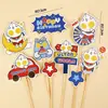 Decoração Topper de Bolo de Aniversário para Bebê Infantil Super-herói Lutando Contra Monstro Festa de Primeiro Aniversário do Menino Inserção na Mesa de Sobremesas