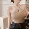 2022 Verano Nuevo Spice Girls Sexy Cruz Hombro Hueco Halter Camisola Top Tejido Ombliguera para Mujer