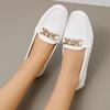 Mocassins Femininos Redondos Europeus e Americanos Transfronteiriços 2025 Novos Sapatos Individuais para Comércio Exterior Sapatos Casuais Femininos de Salto Baixo Dourado Atacado Tamanho Grande