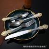 Doce Zodiaco Cuchillo, Tenedor y Cuchara para Comida Occidental Acero Inoxidable Vajilla Estilo Medio Oriente Europeo Cuchara Palacio Relieve Mango Parcialmente Dorado Cuchillo de Mesa