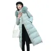 [En stock] Nuevo abrigo de algodón acolchado de longitud media, ajustado y adelgazante para mujer, con cuello grande de pelo, de Corea del Sur Dongdaemun, para otoño e invierno