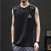 Colete de Seda de Gelo Masculino Tendência Fino Respirável Secagem Rápida Esportivo Lazer Colete Largo Masculino Camiseta Sem Manga Gola Redonda para Verão