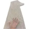 Bordado de línea de flujo tela de gasa encaje cuentas brillantes bordado de tubo bordado vestido de novia tela de moda