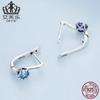 Amazon Hot Sale Sterling Silver s925 Simples Azul Zircônio Ear Buckle Retro Moda Azul Zircon Oco Brincos Brincos