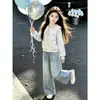 Conjunto moderno y a la moda para niños mayores, nuevo estilo primavera y otoño, conjunto de dos piezas dulce y lindo: sudadera de manga larga con estampado de estrellas y pantalones de pierna ancha