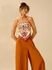 Zt6616 Verão Novo Estampado Suspensório Estilo Boho Resort Top Curto