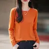 Camada base de malha de lã com gola redonda feminina, simples, de manga longa, elegante, casual, versátil, novo estilo outono/inverno, top pulôver de caimento solto