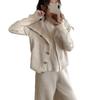Outono e Inverno Novo Estilo Coreano Moda Casual Colete Suéter Calças de Perna Larga Conjunto de Três Peças Feminino Solto Estilo Preguiçoso Terno Tricotado