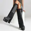 Botas Altas sin Cordones de Tacón Grueso, Tallas 35-43, Zapatos de Mujer de Talla Grande con Punta Redonda para Venta Transfronteriza, Suela de Goma, Plataforma Impermeable, Tacón Súper Alto