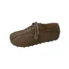 Zapatos casuales de estilo coreano, antideslizantes, de gamuza, con cordones, versátiles, para otoño, puntera profunda, punta cuadrada plana, 2025, para mujer, nuevo estilo de tela