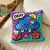 Almohada retro graffiti americana, cojín de dibujos animados con bloques de color dopamina, funda de almohada para sofá de sala de estar, cojín decorativo suave de moda