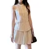 Conjunto de Duas Peças Top e Saia de Renda com Pregas Francesas Sem Mangas Série Nuvem Branca Tesouro Borboleta para Mulheres Verão
