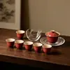 Moji luz Frijol Rojo kung fu juego de té traje caja de regalo juego de té para el hogar dorando grulla tapa Tazón set