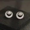 Pendientes de Plata de Ley 925 Elegantes Elegantes Perla Dorada Perla de Dos Tonos Receptorlet Microincrustado de Circonita de Lujo Ligero
