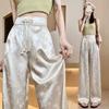 Pantalones de Pierna Ancha de Satén Jacquard de Estilo Chino Nuevo para Mujer Primavera y Verano Nuevos Pantalones Adelgazantes de Cintura Alta
