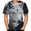 Nova Camiseta Masculina de Verão Estilo Street Cool Personalidade Estampa 3D de Lobo Casual Tendência Solta Tamanho Grande Gola Redonda Manga Curta