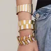 Conjunto de Pulseiras Abertas Geométricas Largas Minimalistas Transfronteiriças Pesadas Esmaltadas com Gotejamento de Óleo Aço Inoxidável Banhado a Ouro 18K