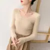 Pronta para usar outono novo estilo suéter de cashmere feminino gola V tricô solto camada base suéter versátil peça para usar por baixo