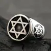 Anillo Ins de Estrella de Seis Puntas Retro Europeo y Americano Color Caramelo Plateado para Hombres, Estilo Hip-Hop, Anillo Sencillo Audaz, Anillo Abierto para Dedo Índice de Plata Tailandesa