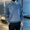 Suéter masculino de design leve e maduro, para primavera e outono, gola V pequena, lapela retrô, solto, alta qualidade, suéter simples de puxar