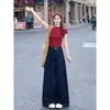 Jeans de mujer estilo vintage americano talla grande 2026 verano, pantalones rectos anchos holgados de cintura alta adelgazantes de largo hasta el suelo para mujeres talla grande