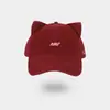 Gorra con Orejas de Gato Dulces y Lindas y Pico de Pato para Mujer, Gorra de Béisbol Versátil Bordada con Letras Estilo Coreano, Sombrero Pequeño de Moda para Adelgazar la Cara