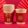 Vasos de Papel para Bodas, Vasos Desechables para Bodas, Vasos de Papel Rojos Engrosados para Banquetes de Bodas, Vasos de Agua para el Hogar, Colección de Suministros para Bodas