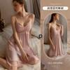 Pijama Xianqi primavera e verão fita de gelo bojo conjunto para casa quarto privado manga longa alça camisola plus size feminino 469