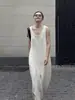 Vestido de punto sin mangas con cuello en U de alta gama para mujer, vestido largo holgado para vacaciones de verano en la playa, vestido para la hora del té francés