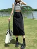 Falda de mezclilla negra de longitud media con abertura para mujer, nueva de primavera y verano 2023, pequeña, línea A, vestido tubo adelgazante