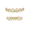 Grillz de hip-hop, design oco popular em formato de gota, totalmente cravejado com zircônia microincrustada, novo acessório de rap estilo rua para formadores de tendência