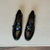 Edição em Couro de Vaca Couro Genuíno Mocassins com Fivela Dourada Retrô Feminino Slip-on Fivela de Couro Estilo Britânico Sapatos Pequenos de Couro Salto Grosso Sapatos Únicos
