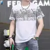 Camiseta de Manga Corta de Seda Helada para Hombre de Fábrica Original Verano Moderna Estampada Cuello Redondo Holgada Casual Versátil Top