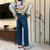 Calça jeans feminina petite versátil de outono, corte slim, com elasticidade em quatro direções, cintura alta, cropped, perna reta, estilo baguette