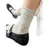 Calcetines de Malla Transpirable Delgados de Primavera con Estampado Floral Dulce y Fresco para Mujer, de Longitud Media hasta la Pantorrilla, Modernos y Versátiles, Calcetines Apilables Adelgazantes
