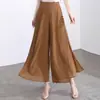 Pantalones Culotte de Gasa con Abertura Lateral Moda Verano 2023 Cintura Elástica Trasera Sueltos Casual Elegantes Pierna Ancha Largos