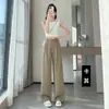 Pantalones anchos color blanquecino para mujer, nueva colección otoño 2026, de tiro alto, elegantes, fluidos, versátiles, pantalones casuales de pierna recta