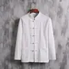 Estilo Chinês Masculino Novo Traje Tang Chinês Camisa de Manga Longa Hanfu Melhorado Top de Outono Casaco Casual Retrô com Fivela
