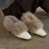 Zapatos de tacón bajo de un solo color para mujer, estilo coreano, temperamento delicado y de nicho, punta cuadrada, adelgazantes, 2026 Otoño/Invierno, nuevos, sin cordones, elegantes, de algodón con pelo