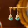 Colar com Pingente de Cabaça Micro-Incustado Turquesa Brincos Novo Estilo Chinês Moda Luxo Leve Corrente para Clavícula Corrente de Pescoço Popular