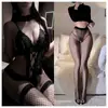 Lingerie Sexy, Pijama de Renda Sexy Pura Luxúria, Macacão com Abertura no Gancho, Conjunto de Três Peças, Nádegas Nuas, Não Precisa Tirar, Abstinência