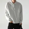 Moletom com Gola Polo Patchwork Desconstruído Cinza Marca Tendência Masculina Outono Tamanho Plus Size Solto Casual Casal Manga Longa